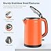 Electric Kettle, Miroco Double Wall 100% Stainless Steel BPA-Free Cool Touch Tea Kettle with 1500W Fast Boiling Heater, Overheating Protection, Cordless with Auto Shut-Off & Boil Dry Protection, WhiteWater Kettle with LED Indicator Light