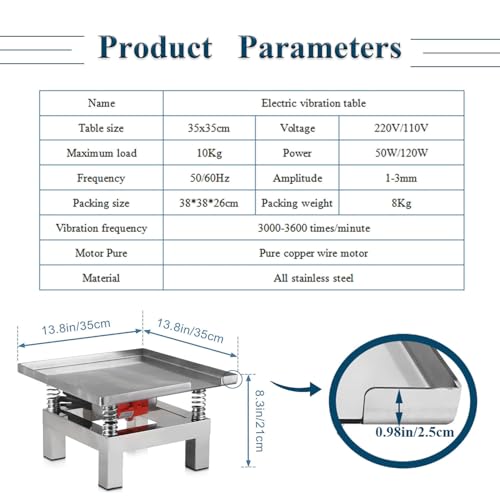 Plataforma vibratoria para mesa, mesa vibratoria para concreto y cemento, usada para eliminar burbujas de aire y vibrar polvo húmedo, adecuada para mezclar y compactar, 110 V, 35 x 35 cm miniatura 2