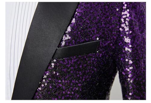 Men Shiny Gold Purple Sequin Party Dress Blazer Collar One Button Suit Jacket Wedding Banquet Tuxedo Blazers3