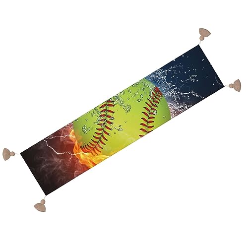 Chemin de table en lin motif balle molle feu et eau 35x152 cm pour décoration
