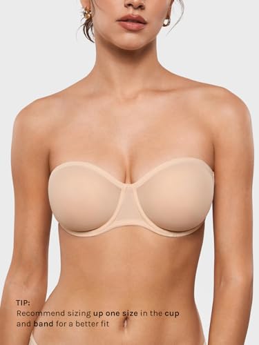 Image of INLYRIC Women's Sheer Strapless Bras Mesh Sexy Unlined Plus Size See Through Bra Underwire Demi Mesh Non Padded