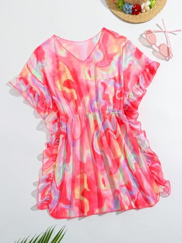 Milumia Girl's Printed Sheer Beach Coverups Ruffle Trim Swimsuit Swimwear Cover Up3