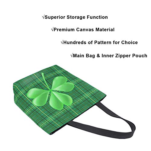 Image of St Patrick's Day Canvas Tote Grocery Bag Shoulder Casual Book Bag Large for Women Teachers, Shamrock Clover Cotton Bag Shopping Purse Handbag Reusable Multipurpose Use