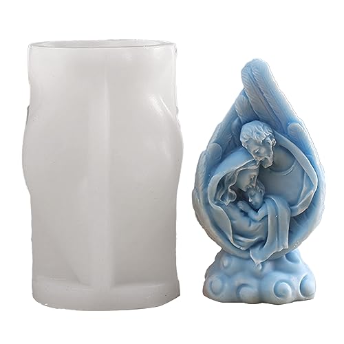 YROHGKPN Religión Figura de Belén Vela Molde de Silicona para Decoraciones de Escritorio Hecho a Mano Aromaterapia Molde de Jabón de Yeso Sagrada Familia Cuna Molde de Vela de Silicona