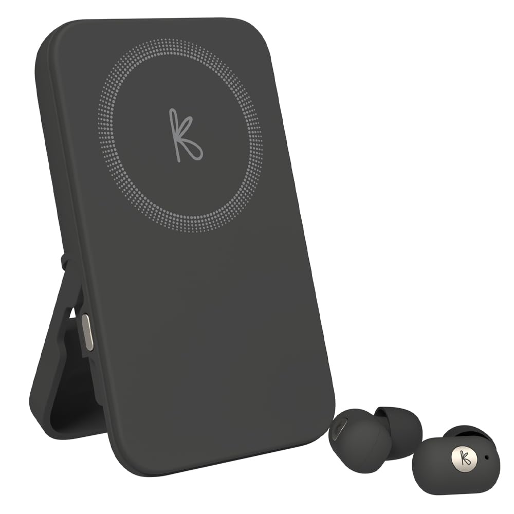 Kreafunk toCHARGE GO Noir – Batterie Externe 5000 mAh avec Écouteurs Bluetooth Intégrés, Recharge sans Fil & USB, Powerbank Compacte Nomade