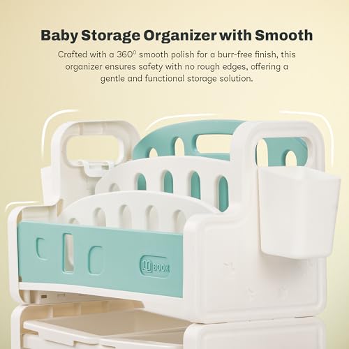 Image of BAYBEE Multipurpose Storage Rack for Kids | Toy Organizer & Bookshelf for Toddlers | Compact Storage Shelf for Toys, Stationery, Art Supplies | Detachable Book Rack with Rounded Corners (Green)