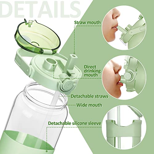 Bluego 64Oz Glass Water Bottles With Straw Time Marker Half Gallon Large Motivational Bottle Silicone Sleeve 2L Big Jug For Gym, Sports, Workout, Daily Green #TOP2