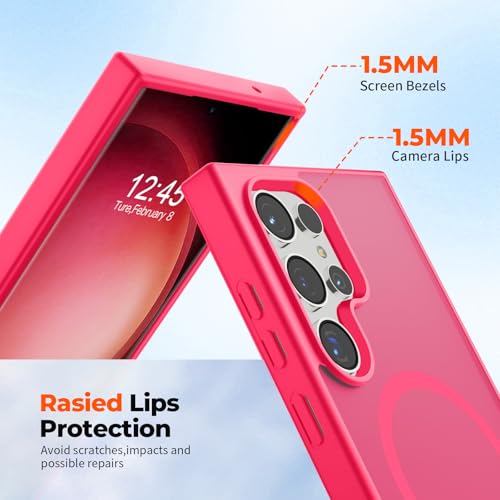 Image of SUPFINE Magnetic for Samsung Galaxy S23 Ultra Case, (Built-in Magnets) (Military Grade Drop Protection) Slim Translucent Shockproof Phone Case,Hot Pink