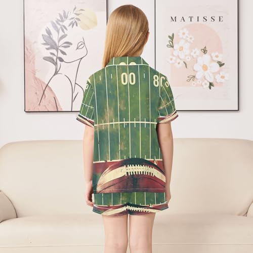 ALAZA Retro American Football Court Satin Pajamas Set Short Sleeve Button Down Sleepwear Summer Pjs 2 Piece4