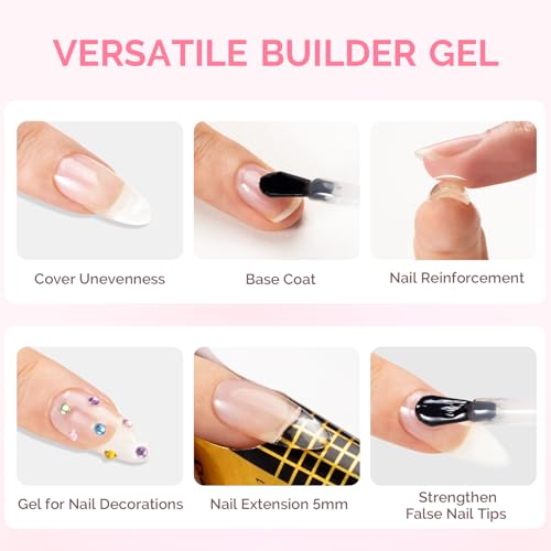 Image of MelodySusie 2PCS 15ML Clear Nude Pink Builder Nail Base Gel for Nails Thickening,Soak Off UV Extension Gel,Rhinestone Nail Glue in a Bottle for Nail Art Design Gift for Women