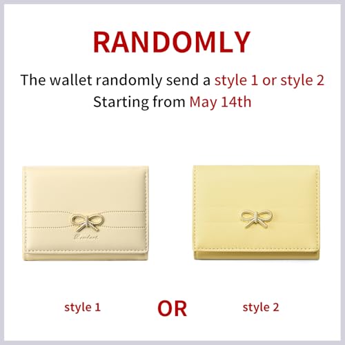 Image of RNIEGA Small Wallets Girls Cute Coquette Bow Wallet Women Aesthetic Credit Card Holder with ID Window, Cream Yellow