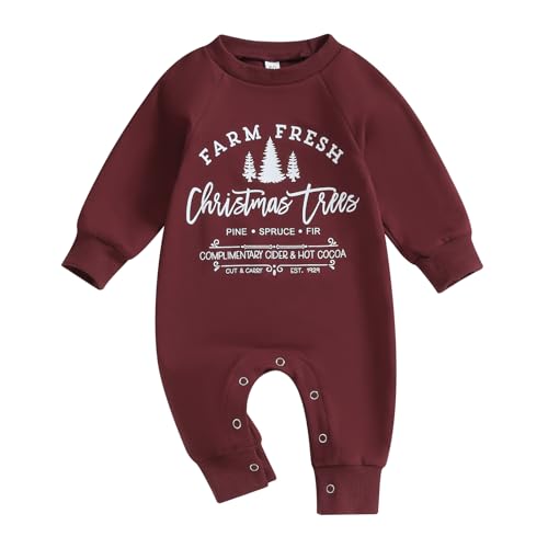 Image of Ynibbim Infant Girls Boys Christmas Jumpsuit Fall Outfits Newborn One-Piece Long Sleeve Letters Print Romper Onesie Clothes