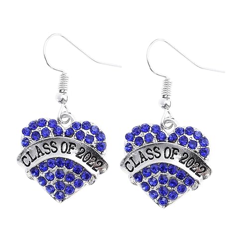 DEARMAMY 1 Par Aretes Con Letras De Corazón Joyas Pendientes De Oro Para Mujer Semental Pendiente De Corazón De Graduación 2022 Pendientes De Letras Tiara Rojo Blue Aleación De Zinc