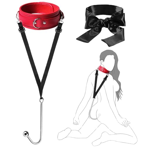 Sex Bondage Fesseln mit Buttplug Analhaken Halsband Verstellbares Bondageset Fesselset für SM Paare Rollenspiel Fetisch Bettfesseln Sexspielzeug Sex Toys für Frauen Männer
