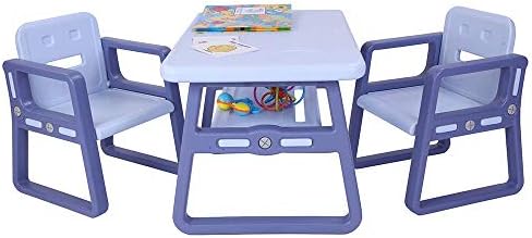 JOYMOR Multipurpose Kids Table and Chair Set, Certified Safe and Easy-Clean 3-Piece Kids Furniture Set, Includes 1 Activity Table with Storage Space & 2 Chairs，Kiddie-Sized Plastic Furniture (Blue)