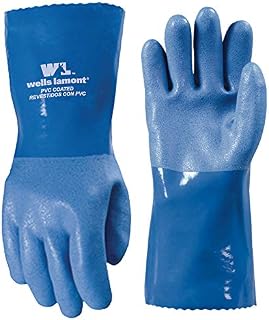 Heavy Duty PVC Coated Work Gloves, Liquid/Chemical Resistant, Cotton Lining, Large