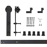 Vancleef 4-20FT Single Door Kit Sliding Barn Door Hardware, 6FT Track Straight Design, Industrial Strength, Black Rustic, Interior and Exterior Use, Descriptive Installation Manual Included