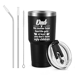 Qtencas Fathers Day Gift from Daughter Kids Son, Dad Ugly Children Stainless Steel Travel Tumbler, Funny Dad Gifts for Fathers Day, Gifts for Dad who wants nothing, Birthday Gifts for Dad(30oz Black)