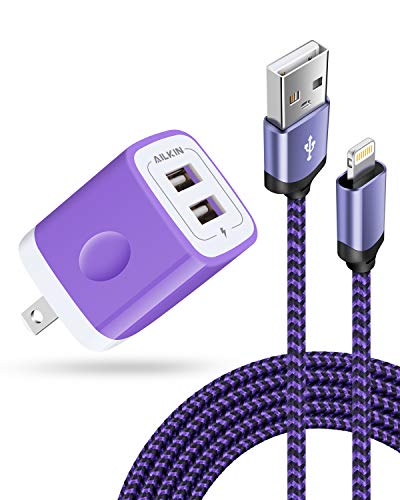 iPhone Wall Charger & Lightning Cable, AILKIN Apple MFI Certified Braided Phone Charger Cord, Fast Charging Powerline USB Plug Adapter for iPhone 14/13/12 Pro Max/SE/11/11 Pro/XS/XR/8/7/6S Plus, iPad