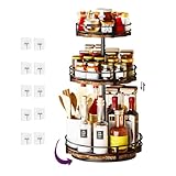 Heavy-Duty 3-Tier Lazy Susan Organizer, Adjustable to Different Heights, Countertop Spice Rack, Upgraded Thickened Wooden Board, Suitable for Seasoning Organizer, Kitchen Organization