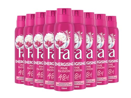 Fa Desodorante en Spray Pink Passion (9 x 150 ml) con Dulce Aroma de Rosa, Sin Aluminio para una Protección de Hasta 48 Horas, No Deja Residuos