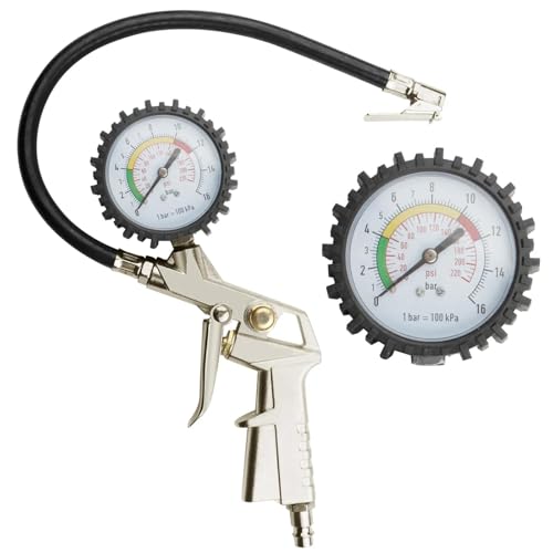 Manomètre De Pression Des Pneus Avec Gonfleur, Cadran 0-220 PSI, Avec Tuyau En Caoutchouc, Compatible Avec Compresseur De Pompe À Air Pour Voitures, Motos, Accessoires De Pression Des Pneus De Voiture