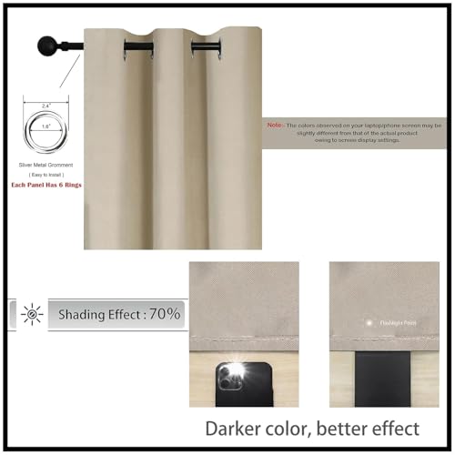 Image of HUTI Home 7 Feet Beige Window Curtains Set of 2 | Heavy 100% Blackout Polyester Eyelet Curtains | Privacy & Light Blocking | Solid Plain Design for Bedroom & Living Room (120 x 213 cm)