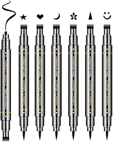6Pcs Erinde Double-headed Liquid Eyeliner Stamp Pen Set, Eye Liners For Women, Eyeliner Pencil Black Eye Liner Stencil, Eyeliner Tattoo Tool, Eyeliner Stamp Shapes Star, Heart Ideal Gift for Women Eyes Makeup