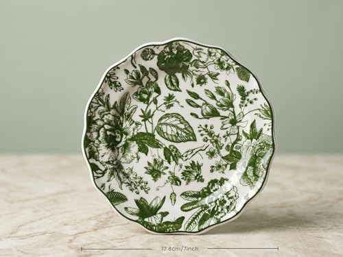 Image of Bodhi House 4-Piece Green Leaf White Porcelain Quarter Plates Set | Snack & Dessert Plates | Lightweight, Chip Resistant, | Microwave & Dishwasher Safe | Elegant Tableware for Dining & Gifting