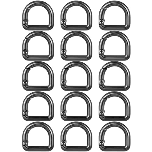 15 Stück D-Ring Karabinerhaken Kleiner Metall Karabiner 22mm Schwarz Schnappfeder Öffnungsring für Schlüsselanhänger Rucksack Anhänger DIY