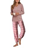Famulily Womens Autumn Pyjamas Set 2 Piece Lounge Set Long Sleeve Pjs Joggers Pants with Pockets Pink XXL