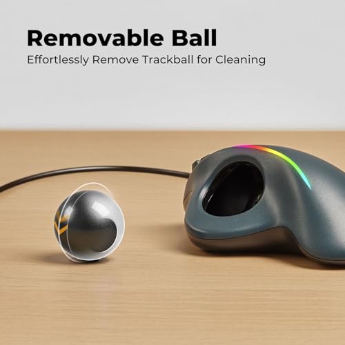 Image of Wired Trackball Mouse with RGB Lighting, Ergonomic Thumb Control to Reduce Muscle Strain, 5 Adjustable DPI, Dual USB-C & USB-A Connectivity, Compatible with PC, Laptop, Mac, Windows-Black