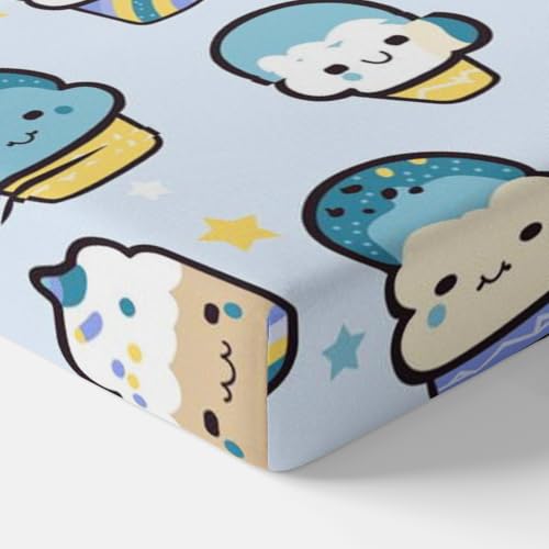 Image of LORETO - A QUALITY LINEN BRAND 144 TC 100% Pure Cotton King Size Fitted Bedsheet with 2 Pillow Covers for 72 x 72 Inch Mattress, All-Around Elastic, 8 Inch Deep Pocket, Kawaii Pastel Sky Drinks