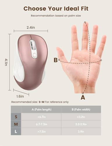 Image of WisFox 2.4G Wireless Mouse for Laptop, Ergonomic Computer Mouse with USB Receiver and Type-C Adapter, 3 Adjustable Levels DPI, 6 Button Cordless Wireless Mice (Rose Gold)