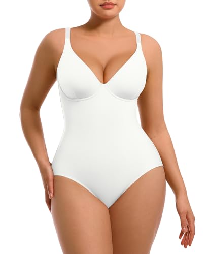 FeelinGirl Shapewear Bodysuit Women's Sexy Deep V Neck Bodysuits Tank Tops with Underwire