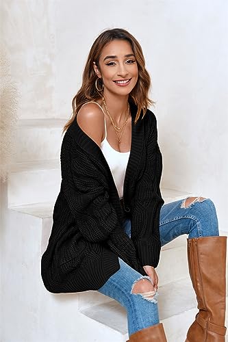 Miladusa Women's Cardigan Sweaters Long Sleeve Plus Size Solid Cable Knit Open Front Outerwear with Pockets3