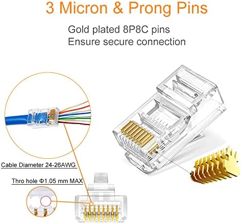 Solsop 100PCS RJ45 Pass Through Connectors + 100PCS RJ45 Boot Cover, UTP Cat6 Connectors for 24-26AWG Solid Wire and Standard Cable