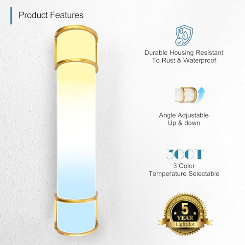 Image of Lightdot LED 25 Inch Flush Mount Vanity Lighting Fixture, 20W 2125LM 3000 /4000 /5000K 120V | 3CCT Dimmable Farmhouse Bathroom Light Bar, Waterproof Linear Wall Light Bar, Long Tube Bath Sconce-Gold