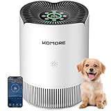 KOMORE Air Purifier for Bedroom, Smart WiFi Hepa Air Purifier for Home, CADR 158m³/h, PM2.5 Monitor, 4 Speed Quiet Sleep Auto Mode with Timer Child Lock Air-purifier for Smoke Pet Odors Pollen