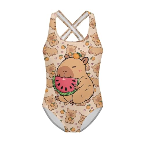 Image of WELLFLYHOM Girls Swimsuit 5-14 Cross Back Swimwear Full Coverage One Piece Bathing Suit Sleeveless Beachwear