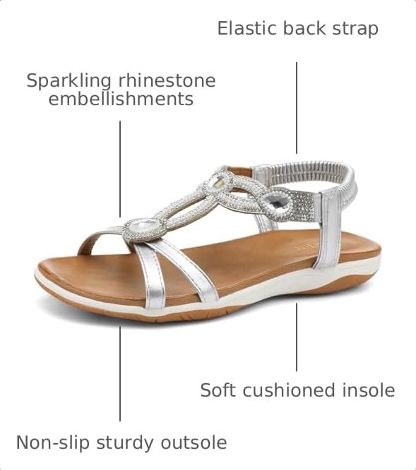 Image of UBFEN Flat Sandals For Women Dressy Arch Support Comfortable Casual Sandal With 2026 Rhinestone Braid Elastic Strap Summer Vacation