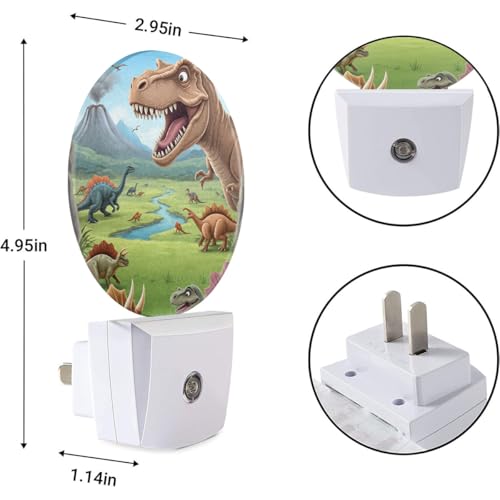 Image of EKOBLA Cartoon Volcano Dinosaurs Night Light, Tyrannosaurus Rex Dino Animal Night Lights Plug Into Wall with Dusk to Dawn Auto Sensor for Kids Bedroom