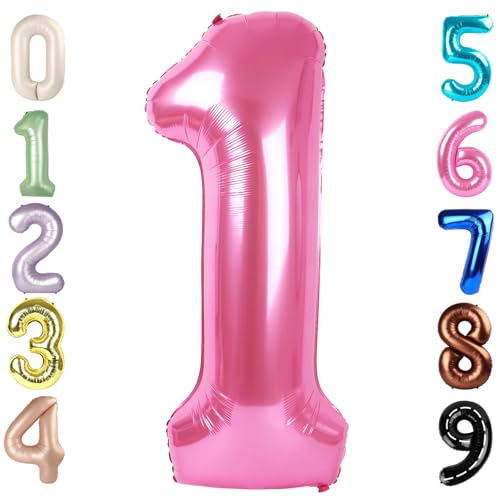 Image of 1 Balloon Numbers Birthday Decorations, 40In Pink Balloons for Men Women | Eye-catching Appearance, Perfect Decorative Centerpieces, Convenient Self-sealing Structure, Widely for Various Occasions