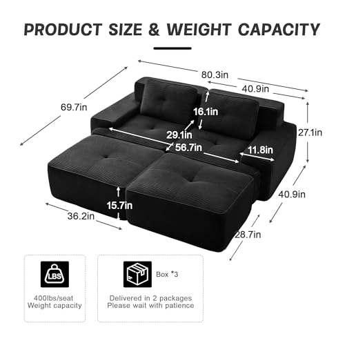 Image of Corduroy Modular Sectional Sofa, Oversized Cloud Couches for Living Room