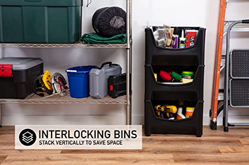 Mighty Tuff Jumbo Stackable Storage Bins, Pack of 3, Easy-Access Storage, Large Easy-To-Grip Handles, Wide Front Opening, Interlocking, Stack Vertically, Black - Image 6