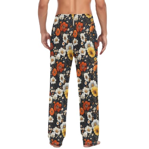 Mens Pajama Pants Boho Floral Print Soft Lounge Sleep Pj Bottoms with Drawstring Pockets3