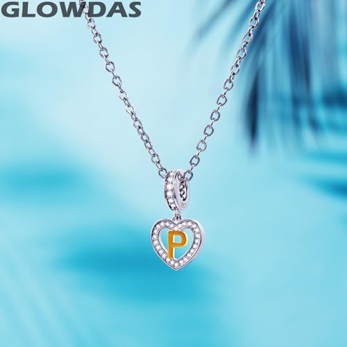Image of GLOWDAS 18K Gold Plated Letter Charms Initial A to Z Necklace Pendant, 925 Sterling Silver CZ Heart Dangle Alphabet Beads fit European DIY Bracelet, Gifts for Valentiens /Christmas /Family