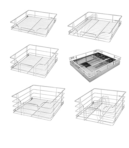 NNIDHI BASKET Stainless Steel Modular Kitchen Basket Accessories & Multipurpose Utensils Cabinet Drawer For Kitchen Wired (18 inch width 20 inch depth 8mm) set of 6