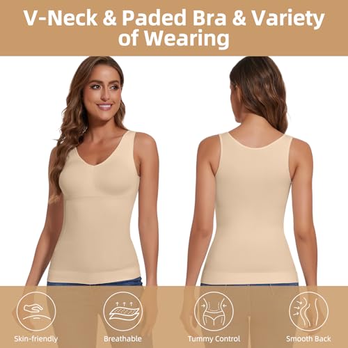 Image of JOYSHAPER Women Shapewear Tops with Padded Bra Camisole Shapewear Tank Tops | V-Neck Cami Shaper, Tank Tops With Built In Bras, Compression Tank Tops, Tummy Control Shapewear Camisoles,Daily Wear Tops