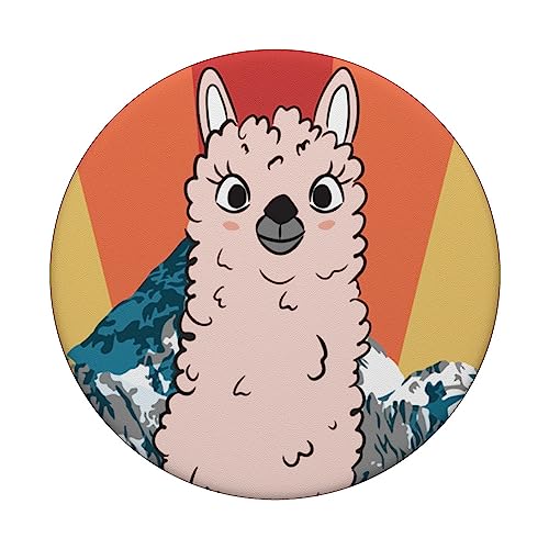 Retro National Park Ecuador Cotopaxi Llama Camping PopSockets Swappable PopGrip, Black - Image 3